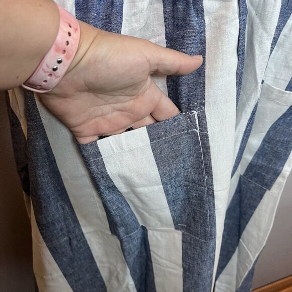 Ashley Stewart Maxi Dress Women’s Size 22 Striped Blue & White Pockets Zipper - Picture 6 of 15